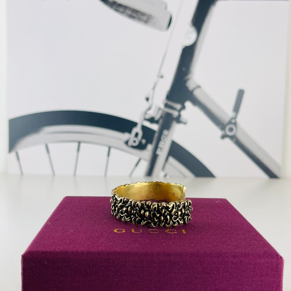 Gucci Brass Gold Lion Mane Cuff Bracelet Crystal L - Picture 2 of 6